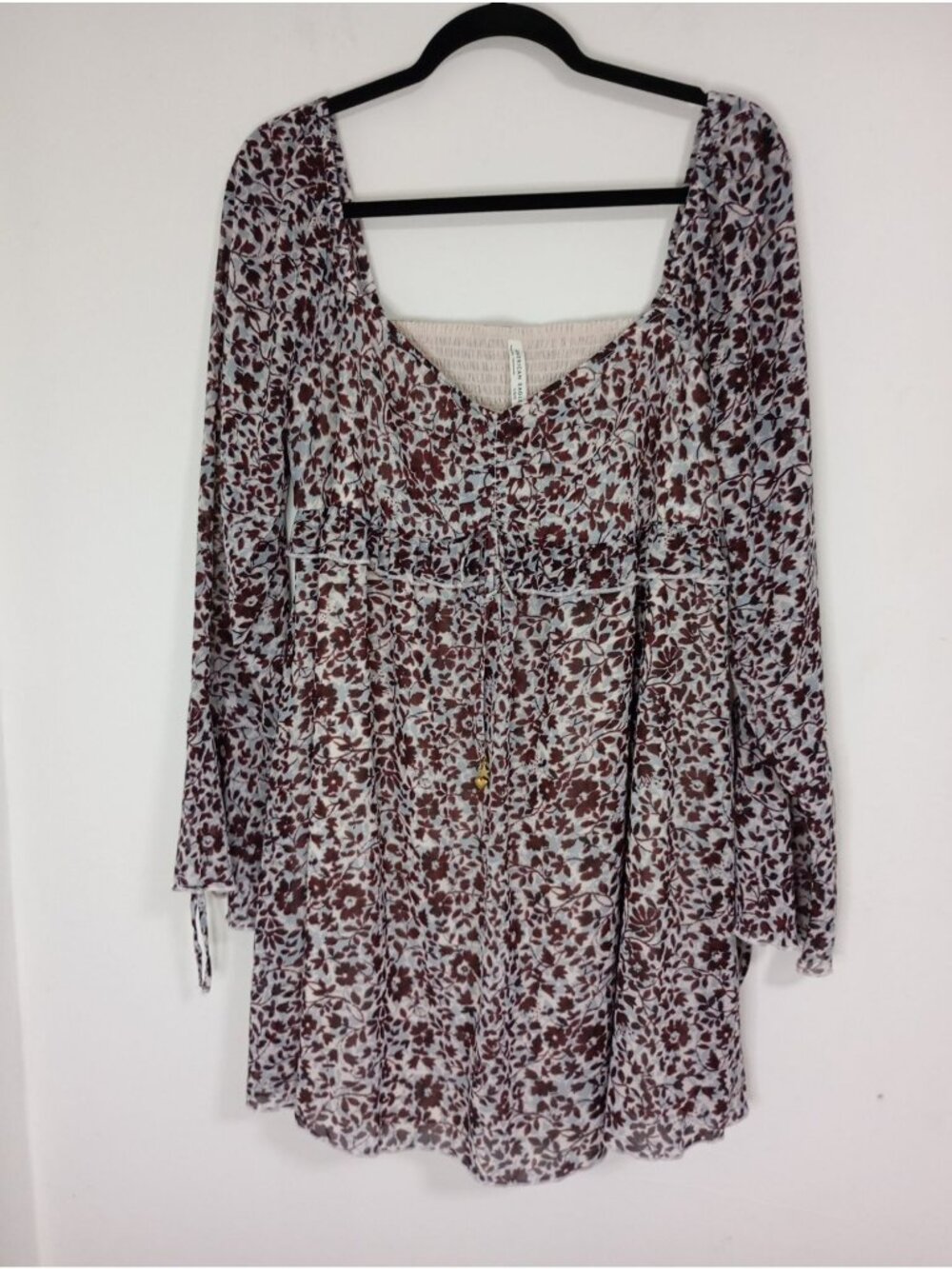 American Eagle Babydoll Dress Size L Boho Style Floral Summer Bell Long Sleeve